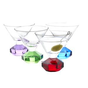 Neiman Marcus Gemstone Martini Glasses Multicolor Set of 4 New In Gift Box